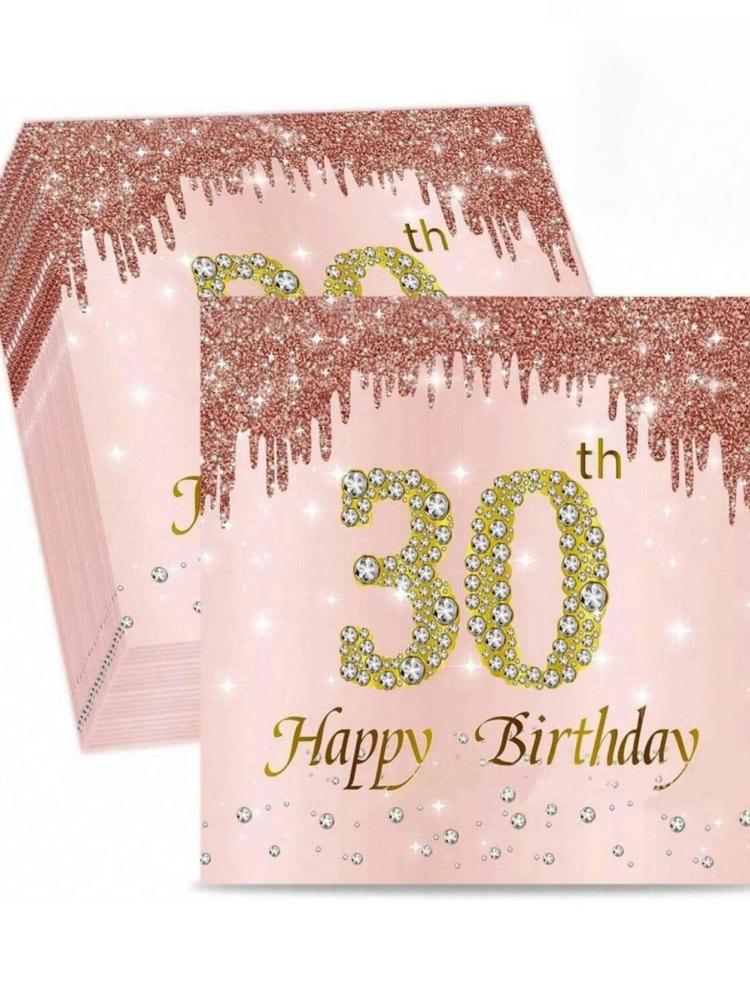 20pcs Pieces/pack, 40, 50, 60, 70 Year Old Rose Gold Diamond Printed Happy Birthday Napkins, Birthday Party Table Decorations