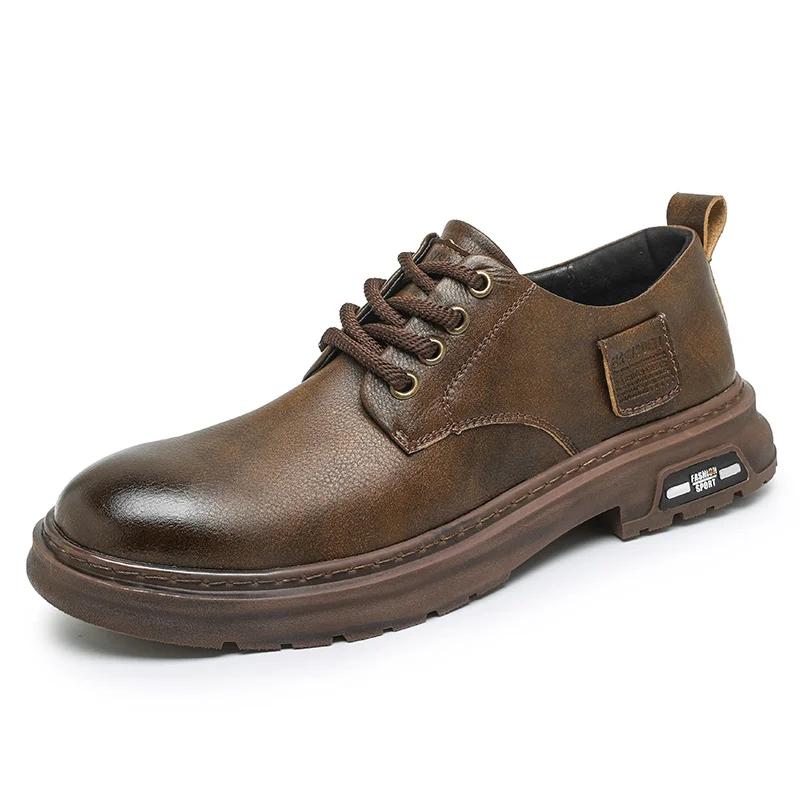 Fashion Men Casual Leather Shoes Retro Style  Classic Handmade Wear-Resistant Sneakers For Men Comfortable Thick Bottom Men Shoes