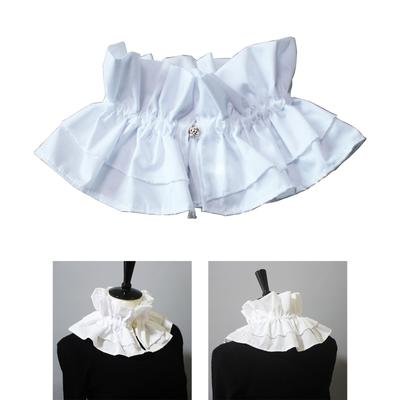 Donna Rinascimento Elisabettiano Doppio Strato Volant Finto Collo Vintage Collare a Goffo Bottone Staccabile Mini Mantellina Costume