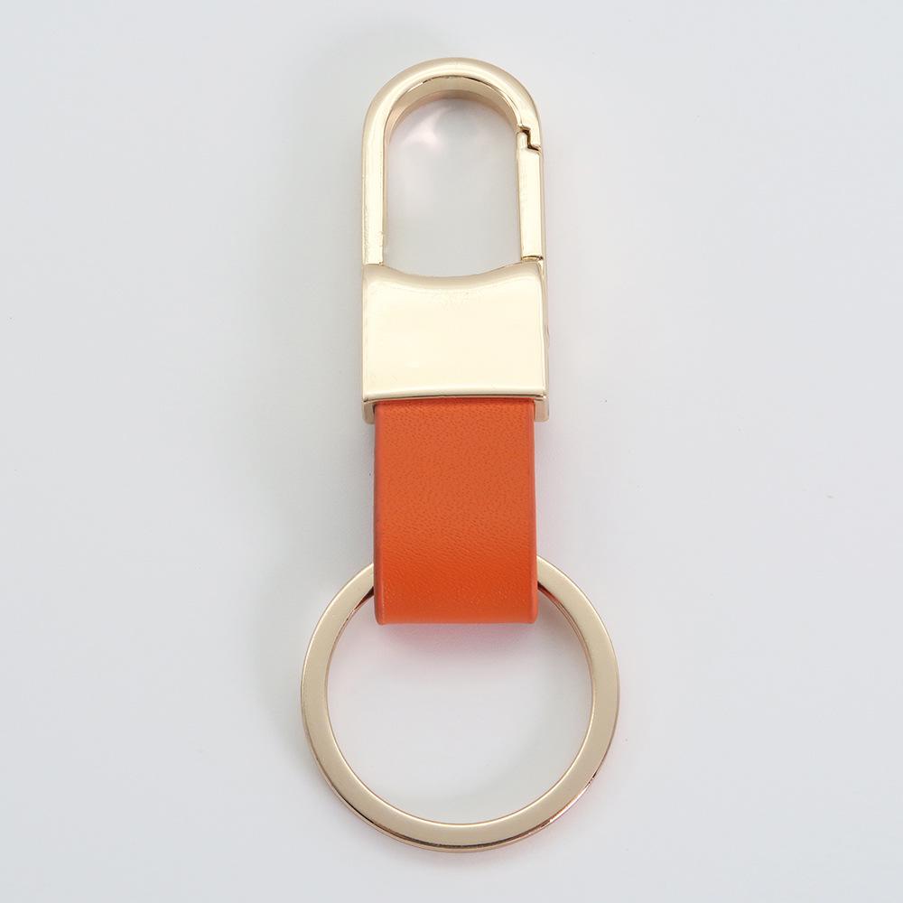 Men's Genuine Leather Car Keychain with Zinc Alloy Waist Clip and Customizable Laser Logo