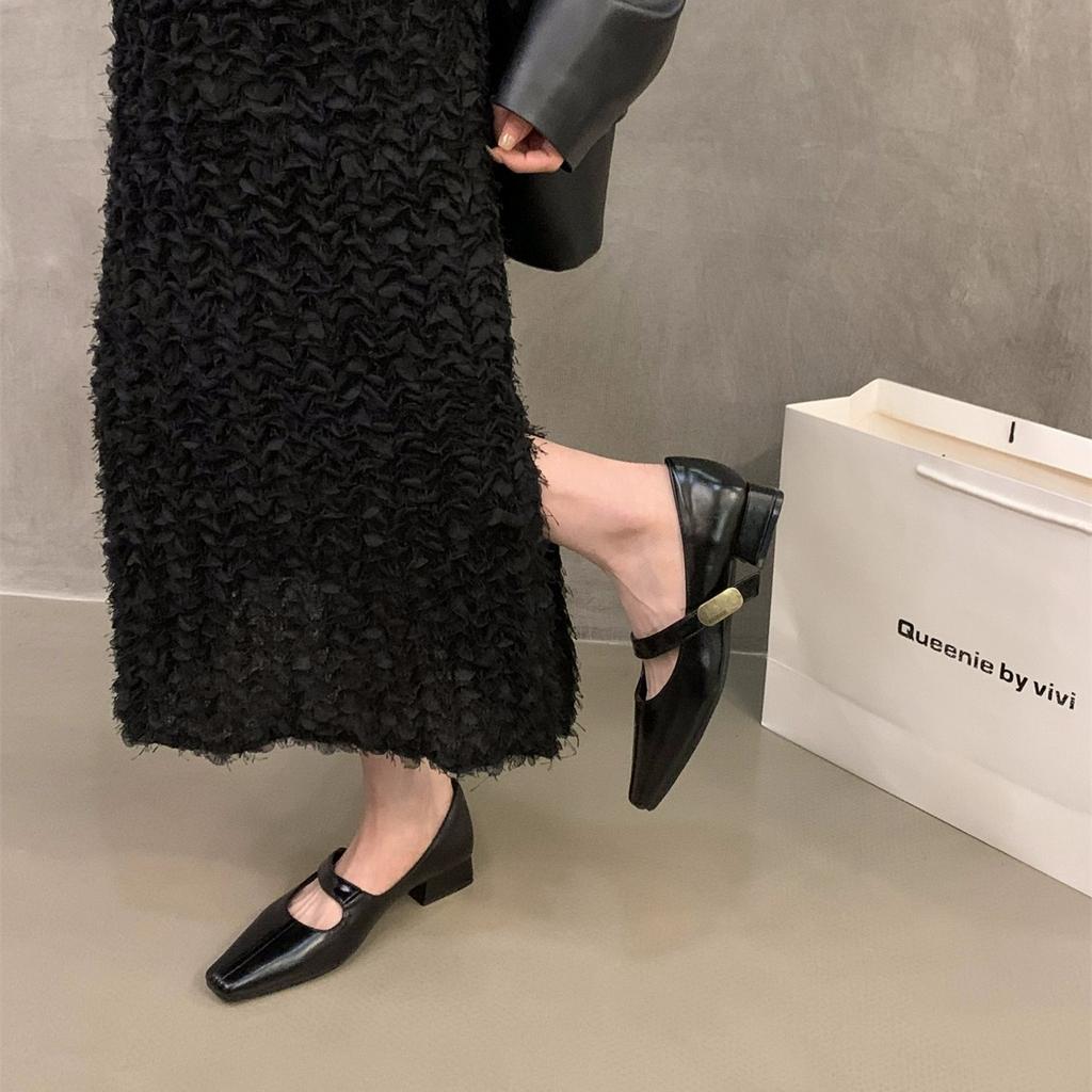 Coarse Heel Leopard Print Mary Jane Single Shoes Women's Shoes 2025 New Spring and Autumn French Square Head Versatile Red Evening Shoes