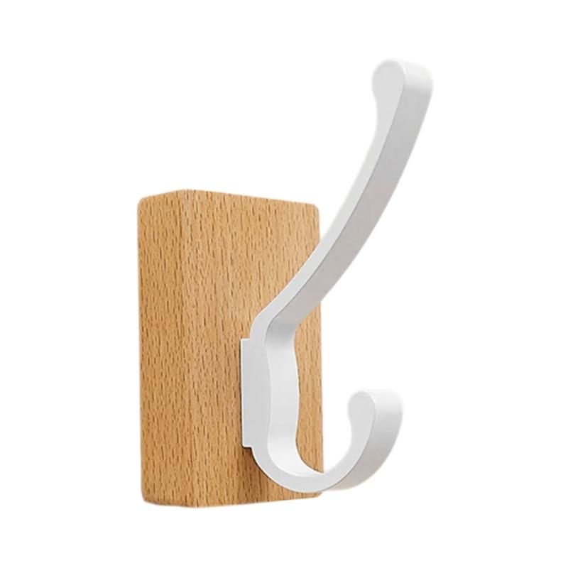 Space Saving Adhesive Hook for Bathroom Door Back Made of Natural Walnuts Wood Drillless Installation for Hanging Items