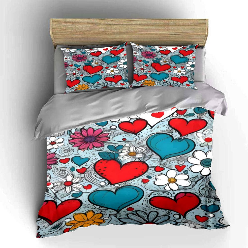 Floral Heart Romantic Decor Set Soft Comfortable Duvet Cover Bedding Set Included 1*Duvet Cover & 2*Pillowcases, Gift
