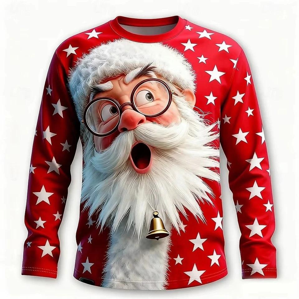 Men s Christmas 3D Printed Crew Neck Long Sleeve T-Shirt Fashion Versatile Breathable Trend Casual S