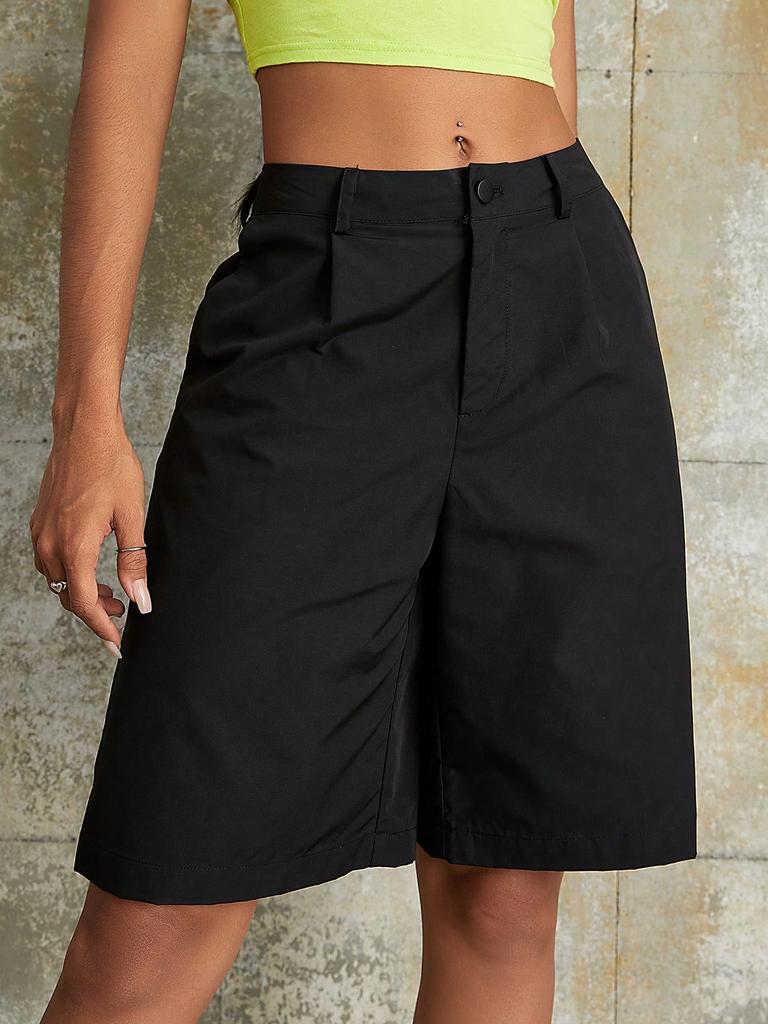 Rose Beauty A Street Casual Solid Elastic Drawstring Waist Baggy Wide Leg Cargo Shorts Spring Outdoor Outfits