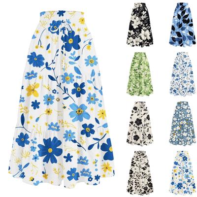 Falda holgada informal y de moda con estampado floral y cintura elástica para mujer