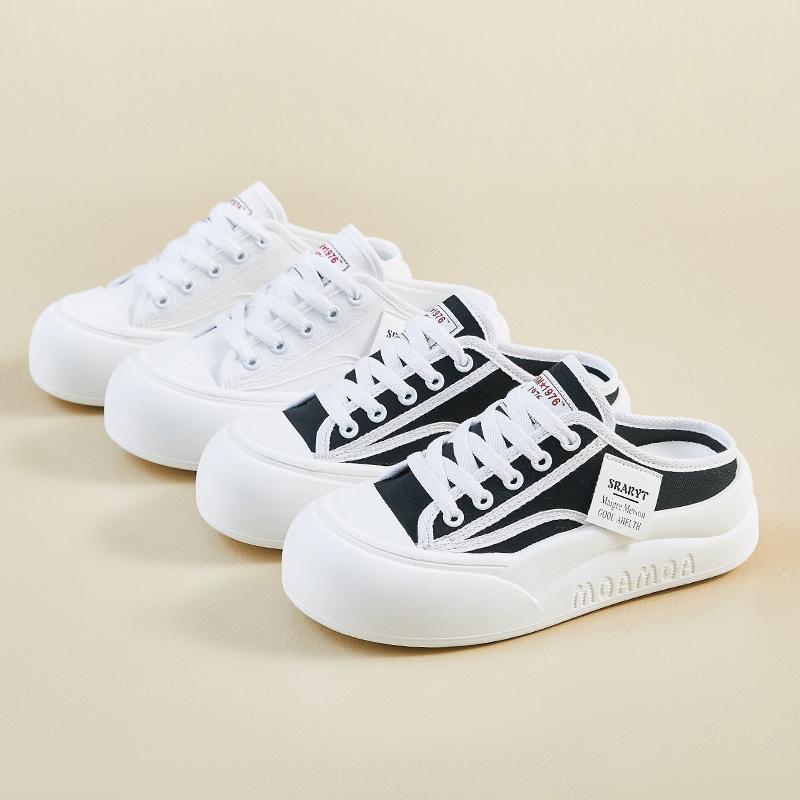 Summer Half-support Canvas Shoes New Style for Female Students with Thick Sole Height Enhancement Breathable Casual Street Photography