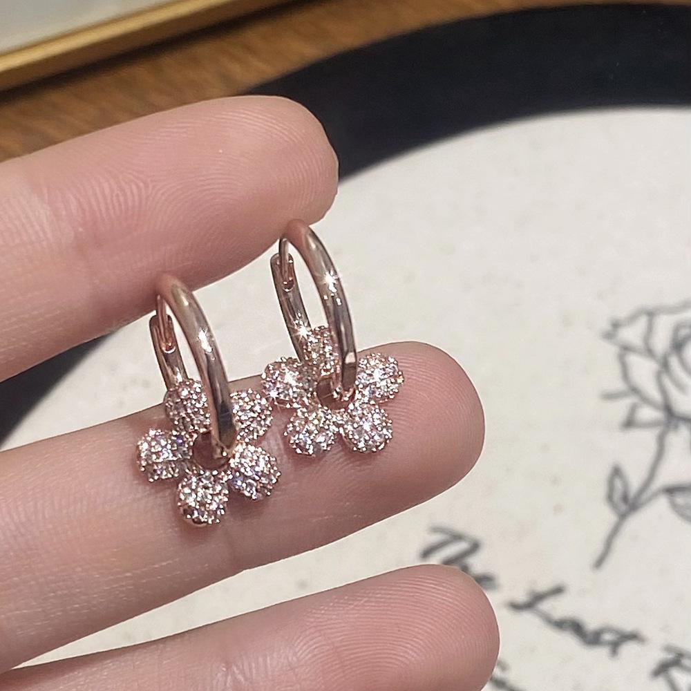 INS Micro-Paved Diamond Flower Earrings - Women's Luxury, Simple, Lightweight Fashion