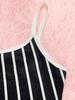 Retro Stripe Patchwork Backless Slip Dress - Color Block Sleeveless Long Slim Fit