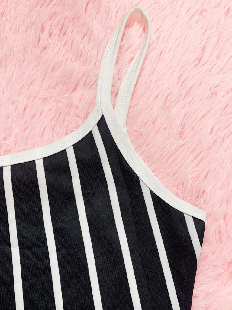 Retro Stripe Patchwork Backless Slip Dress - Color Block Sleeveless Long Slim Fit