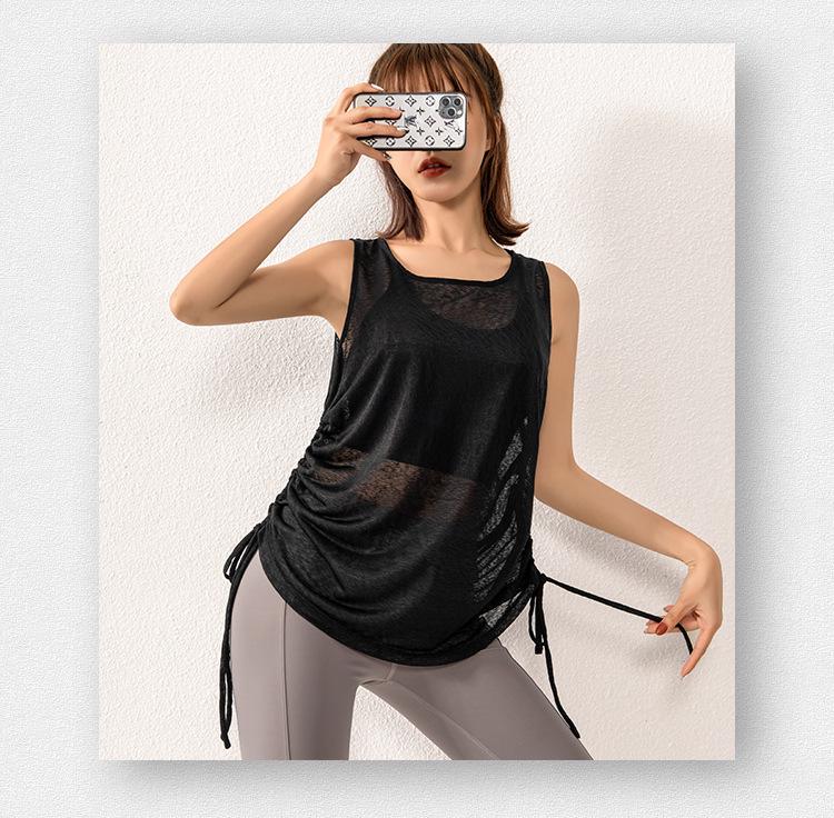 Women's Sleeveless Drawstring Yoga Top - Summer Floral Sport Vest