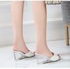 Dames Zomer Nieuwe Sexy Kristal Transparante Hoge Hakken Glas Strass Helling Hak Lakleer Slippers 1098 Serie 6cm LFD