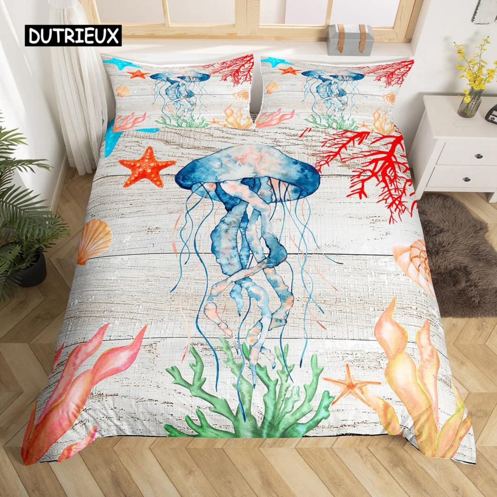 Sea Turtle Duvet Cover Twin Ocean Reptile Tortoise Comforter Cover Nautical Beach Bedding Set Microfiber Coastal Bedspread Cover