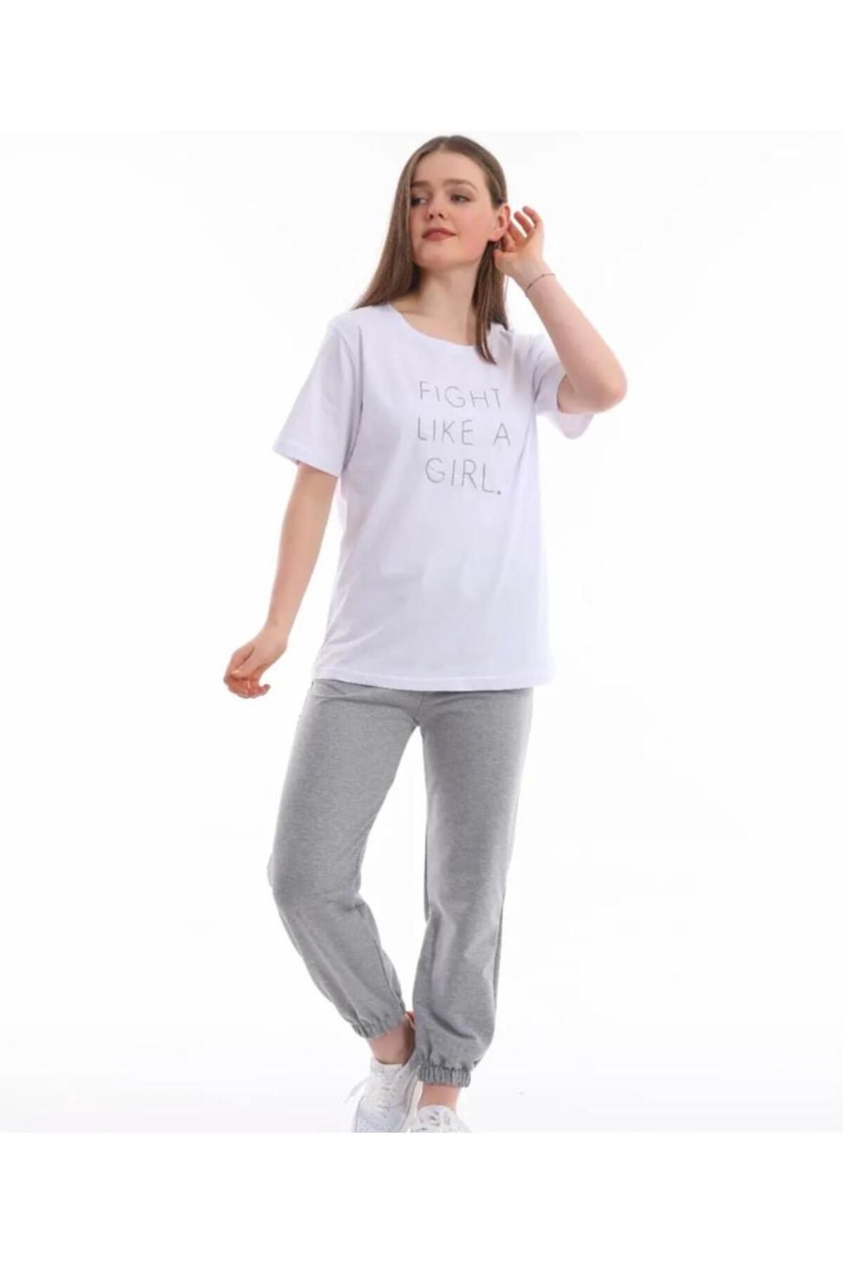 

Женский модный спортивный костюм большого размера, спортивный костюм большого размера специального производства Fight Like A Girl с принтом, комплект спортивного костюма из 100% хлопка 2XL