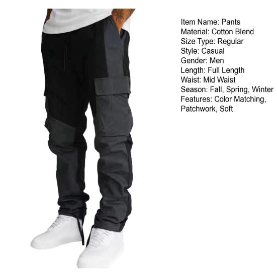 Pantaloni sportivi da uomo Patchwork Elastico in vita Colori larghi abbinati Multi tasche Pantaloni cargo casual a vita media morbidi e traspiranti Pantaloni lunghi da uomo