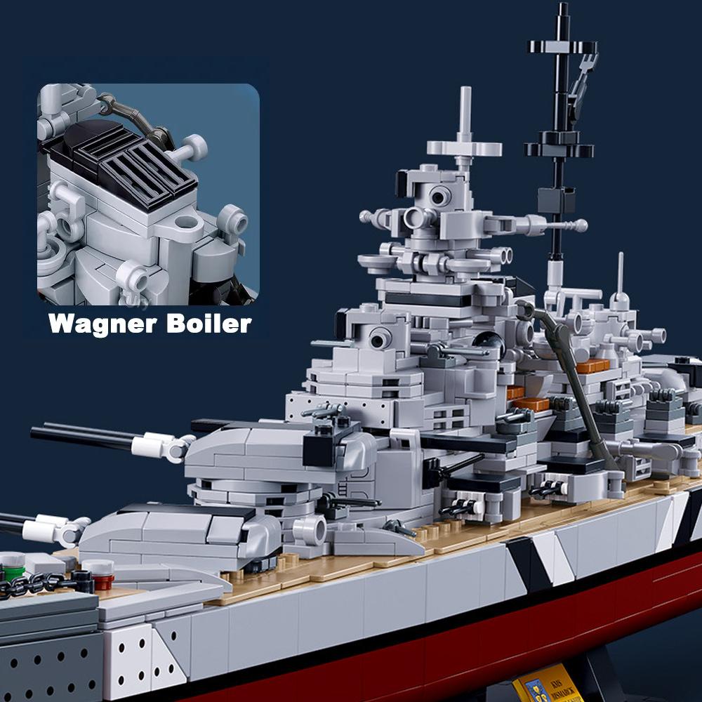 2-in-1 WKII KMS Bismarck Schlachtschiff Bausteine Militärkriegsschiffe Marineflotte Modellsteine Spielzeug für Kinder Geburtstagsgeschenk Moc