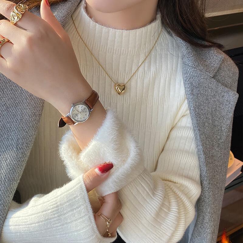 

YUZHAOLIN Women s Fleece-Lined Half-High Collar Knitted Sweater One Size