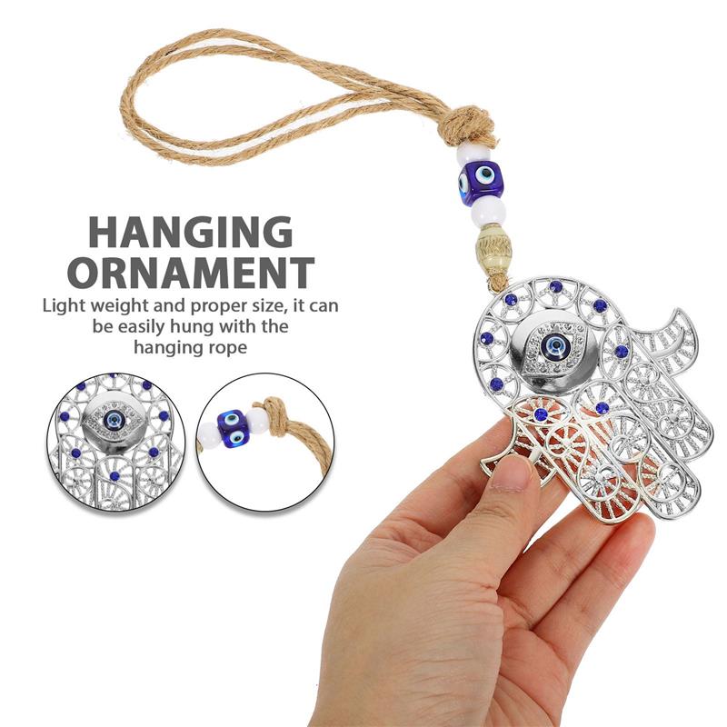 Blue Evil Eye Decor Blue Eye Hamsa Hand Pendant Decorative Wall Ornament Evil Eye Hand Decoration Zinc Alloy Hanging Ornaments