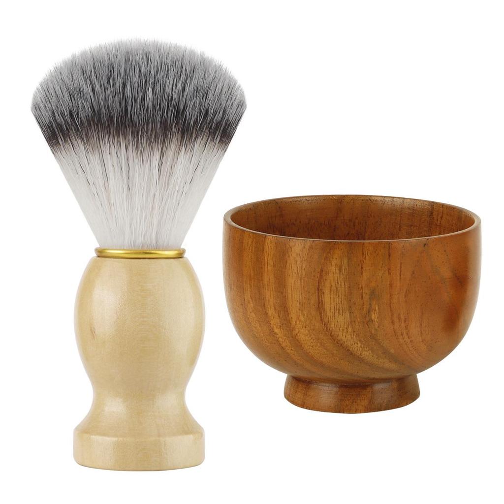 Klasyczny Zestaw Szczotek do Brody Męskiej: Miękka Szczotka do Mycia i Golenia z Miseczką do Spieniania i Vintage Stojakiem.