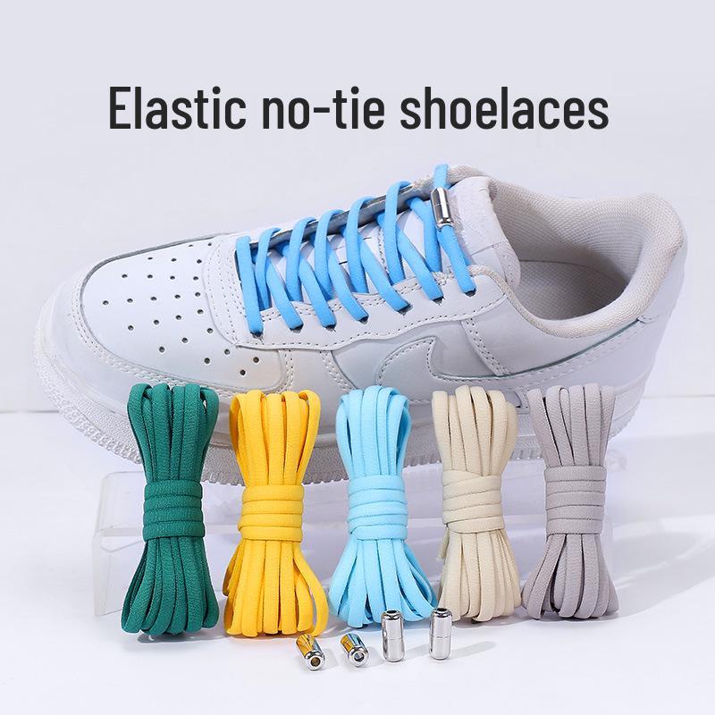

Elastic No-Tie Half-Round Shoelaces for Kids & Adults - Black & White 100cm