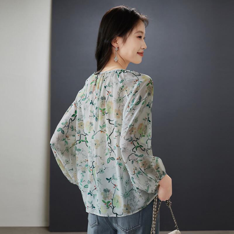 SOFSIL Women's Printed Silk Lantern Sleeve Blouse