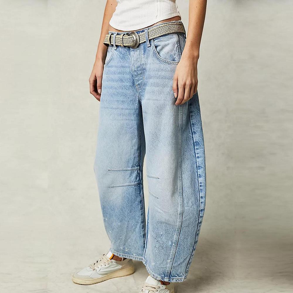 

Women s Washed Denim Wide-Leg Jeans: Trendy Loose-Fit Long Pants, Spring 2026 Arrival. Extra Large светло-синий