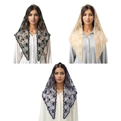 Vintage Mantilla Veil Latin Mass Scarf Lace Flower Veil Spanish Headwrap for Catholic Chapel Wedding Bridal Veil Scarf