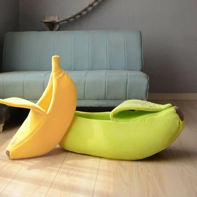 Banana-Shaped Cat Bed House - Durable Portable Pet Basket Kennel With Cushion In Multiple Colors 