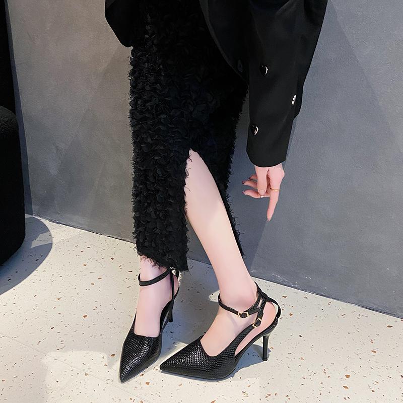 Baotou Shallow Mouth Leopard Print Sandals Summer New Pointed Toe One-band Anti-slip Wear-resistant High Heels