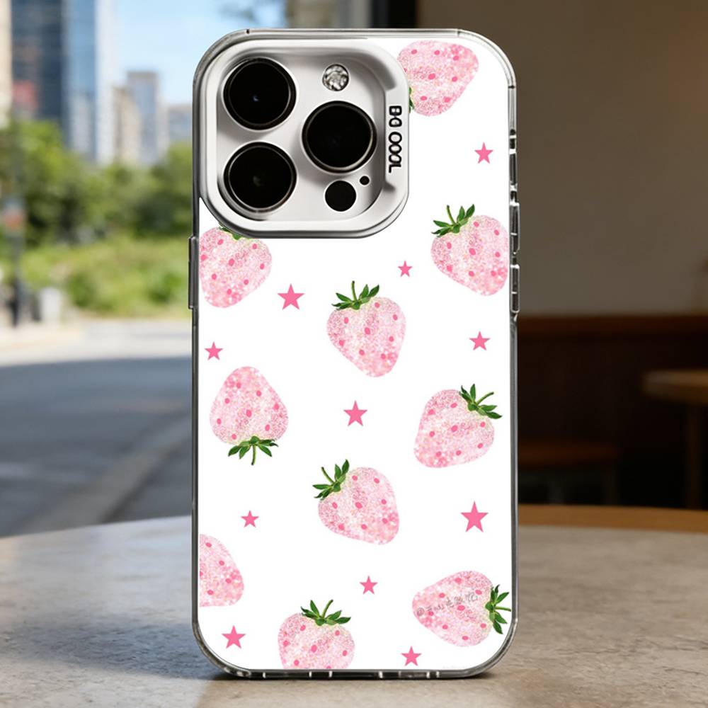 

Full Screen Pink Strawberry Hard Phone Case for IPhone 16 15 14 13 12 11 Pro Max Plus16E X XR XS Max shockproof Full Cover iPhone13PRO