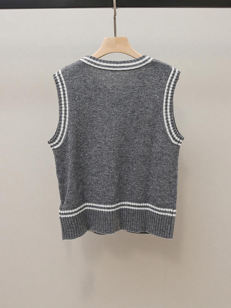 High-End Damen Herbst Retro Farbblock Ärmellose Strickweste