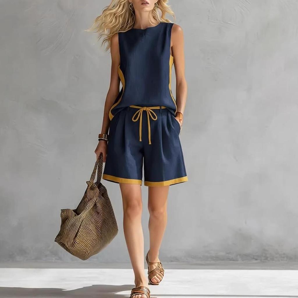 New Style Women's Solid Color Vest and Casual Shorts - Fashionable and Trendy