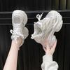Fashion Women Winter Chunky Sneakers Thick Bottom Female Casual Leather Dad Shoe Lace Up 10.5CM High Platform Vulcanized Shoes Woman