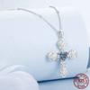 S925 Sterling Silver Cross Pendant Necklace Retro Rose Pattern Neck Chain for Women Party Fine Jewelry Gift