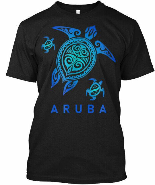 Aruba Sea Blue Tribal Turtle T-Shirt Made in the USA Size S to 5XL S