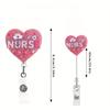 Adorable Style NURSE Pattern Retractable Badge Reel with Pink Medical Emblem, ID Card Holder