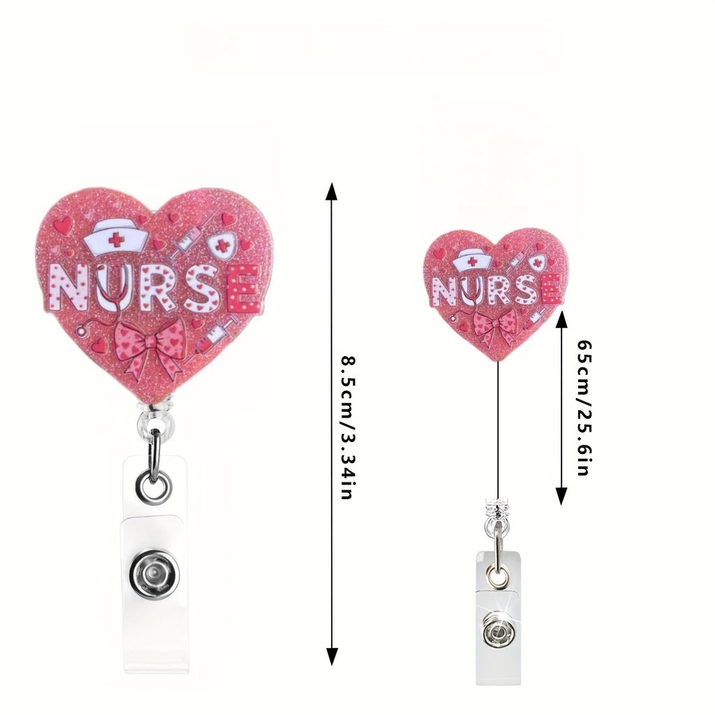 Adorable Style NURSE Pattern Retractable Badge Reel with Pink Medical Emblem, ID Card Holder