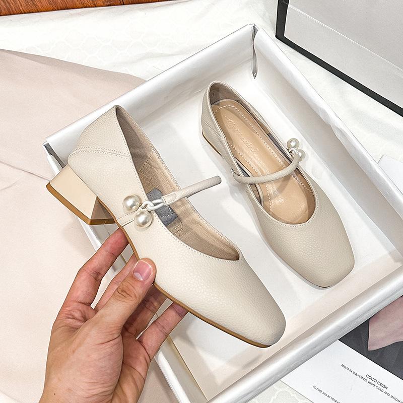 Fashion Square Toe Thick Heel Mary Jane Shoes for Women In Spring 2025 New Retro French Shallow Mouth Low Heel Daily Casual Single Shoe