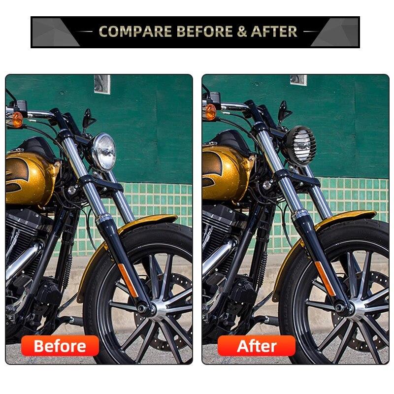 Motorcycle 5 3/4" 5.75" LED Headlight Grill Cover Black ABS Accessories For Harley Sportster XL883 XL1200 XL1200X X48 2004-Up