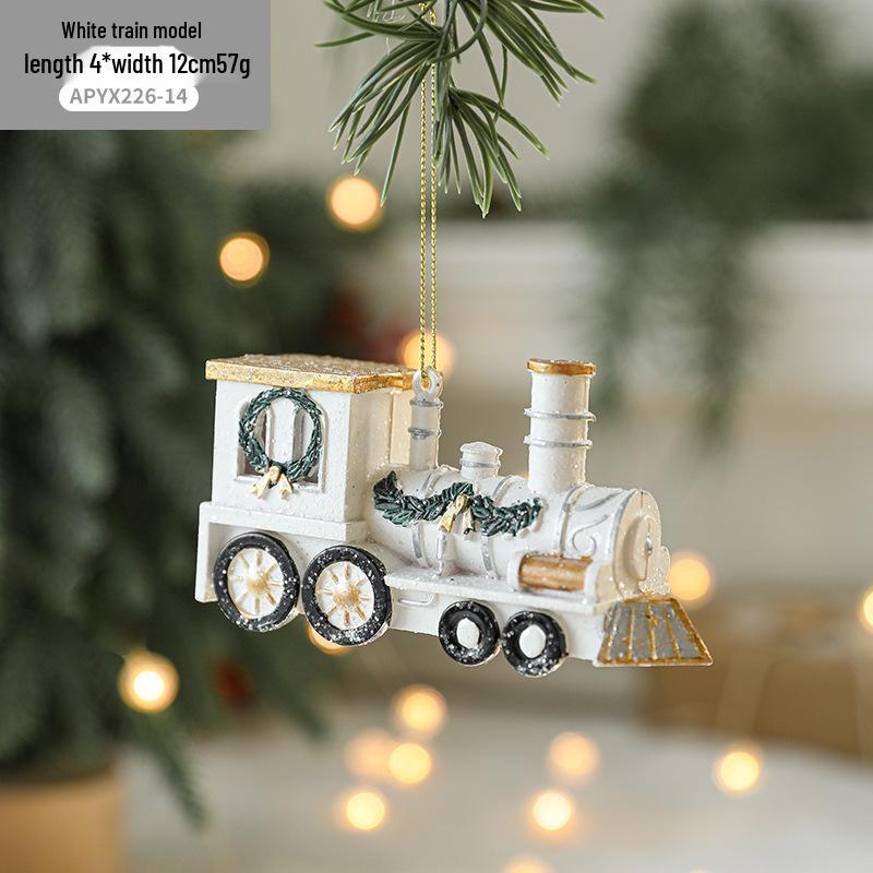 Red & White Painted Wooden House Christmas Ornaments: Car, Gift Cane, Donut, & Cloth Pendants