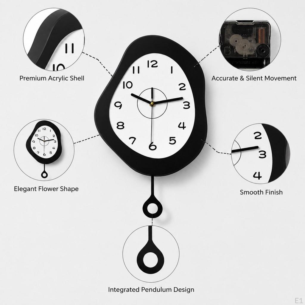 Wall Clock Hanging Easy Read Silent with Pendulum for Office Home Bedroom