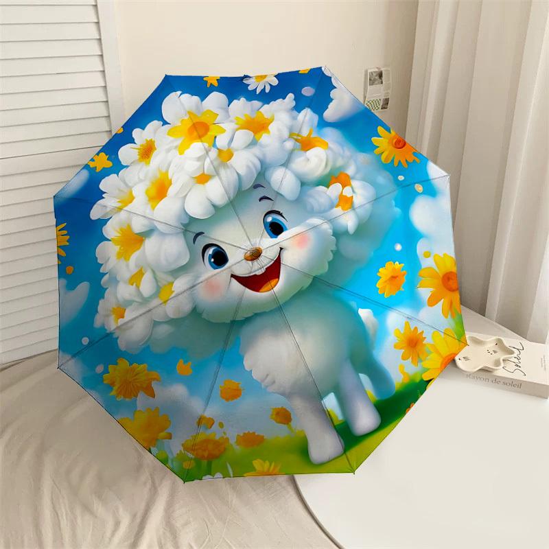 

1PC Flower Lamb Automatic Open/Close Umbrella with Windproof, 8-Rib Sturdy Canopy, Durable Ribs, Fashionable Design1366A