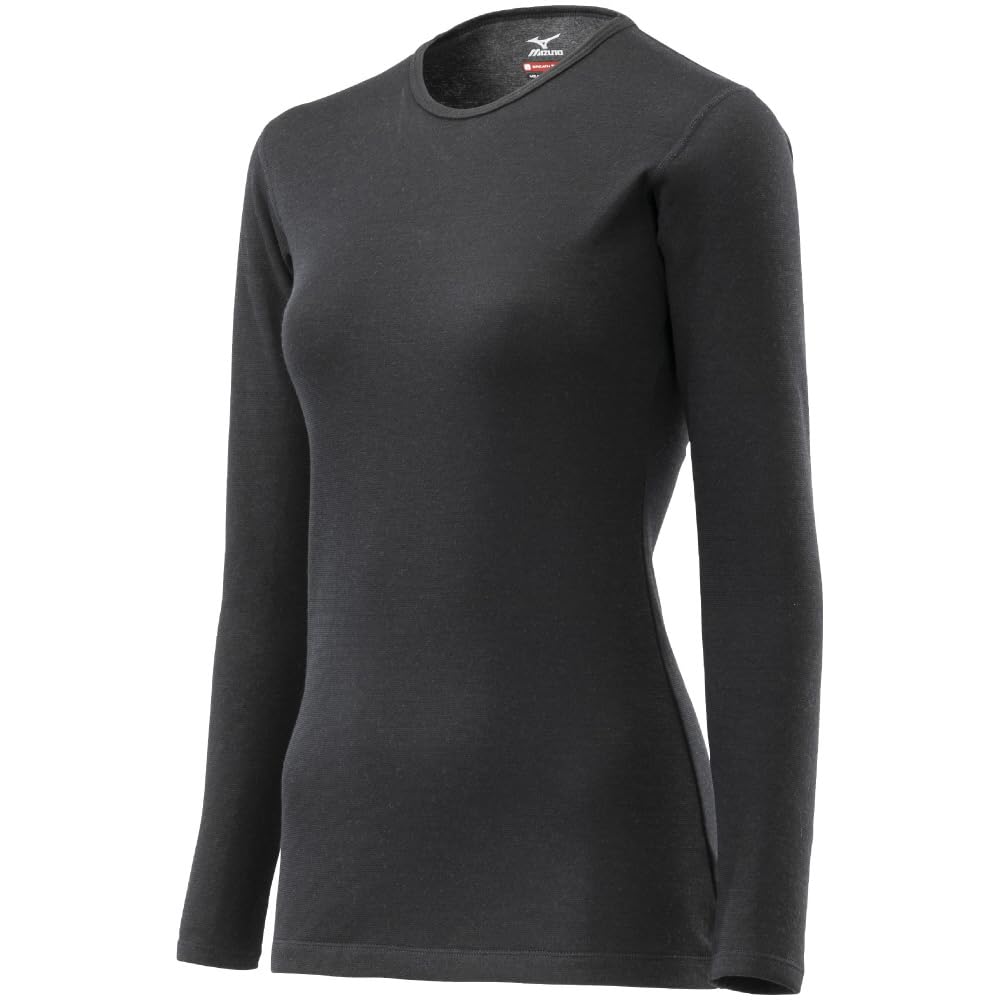 Mizuno Breath Thermo Thick for Crew Neck Long Sleeve Size LL Underwear, Heat-Generating Material, Active, Women's Shirt, Black,