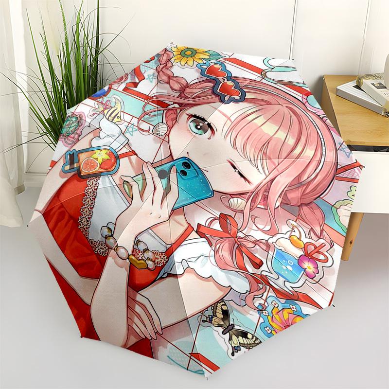 

1pc Outdoor Umbrella with Cute Anime Girl Design - Automatic Opening/Closing, Portable 3-Fold Design, 8-Rib Iron Frame - Perfect Gift for Fans, T