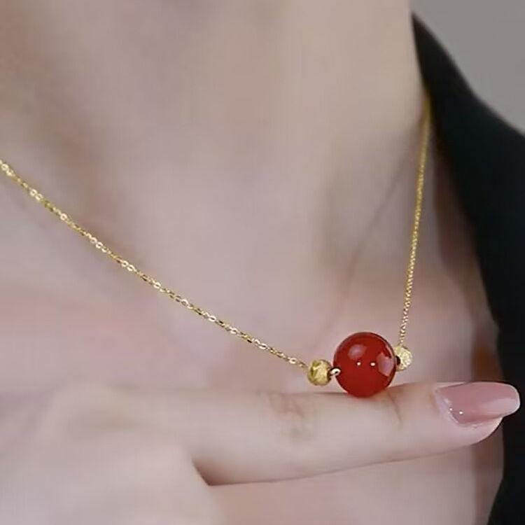 Acacia Bean Red Necklace Women's 2025 New Transfer Bead Pendant Collarbone Chain Valentine's Day Gift for Girlfriend Premium
