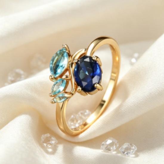 Vintage Two-tone Blue Zircon Ring for Women Gold Branch Horse Eye Light Blue Topaz Ring