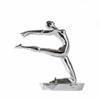 Silver Exercise Pose Figurine with Rectangular Base Glossy Resin Sculpture Artistic