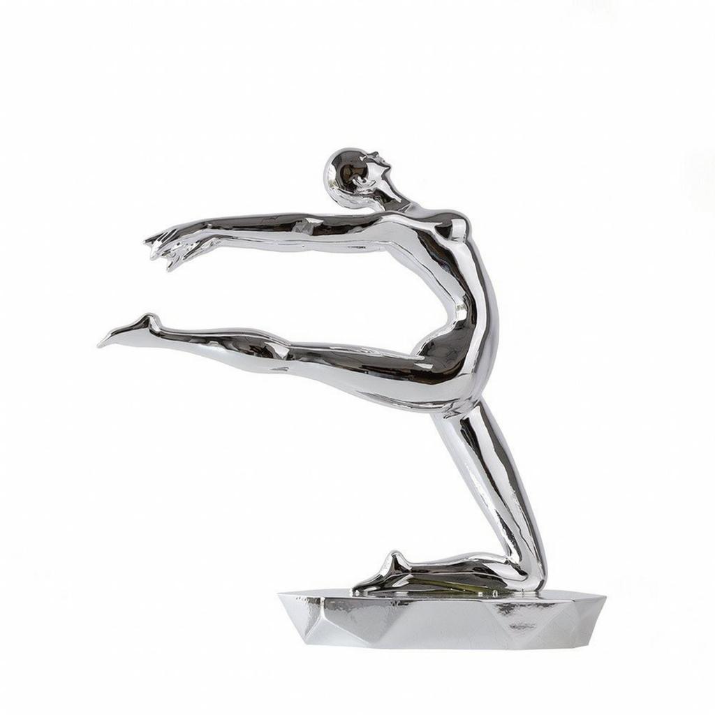 Silver Exercise Pose Figurine with Rectangular Base Glossy Resin Sculpture Artistic