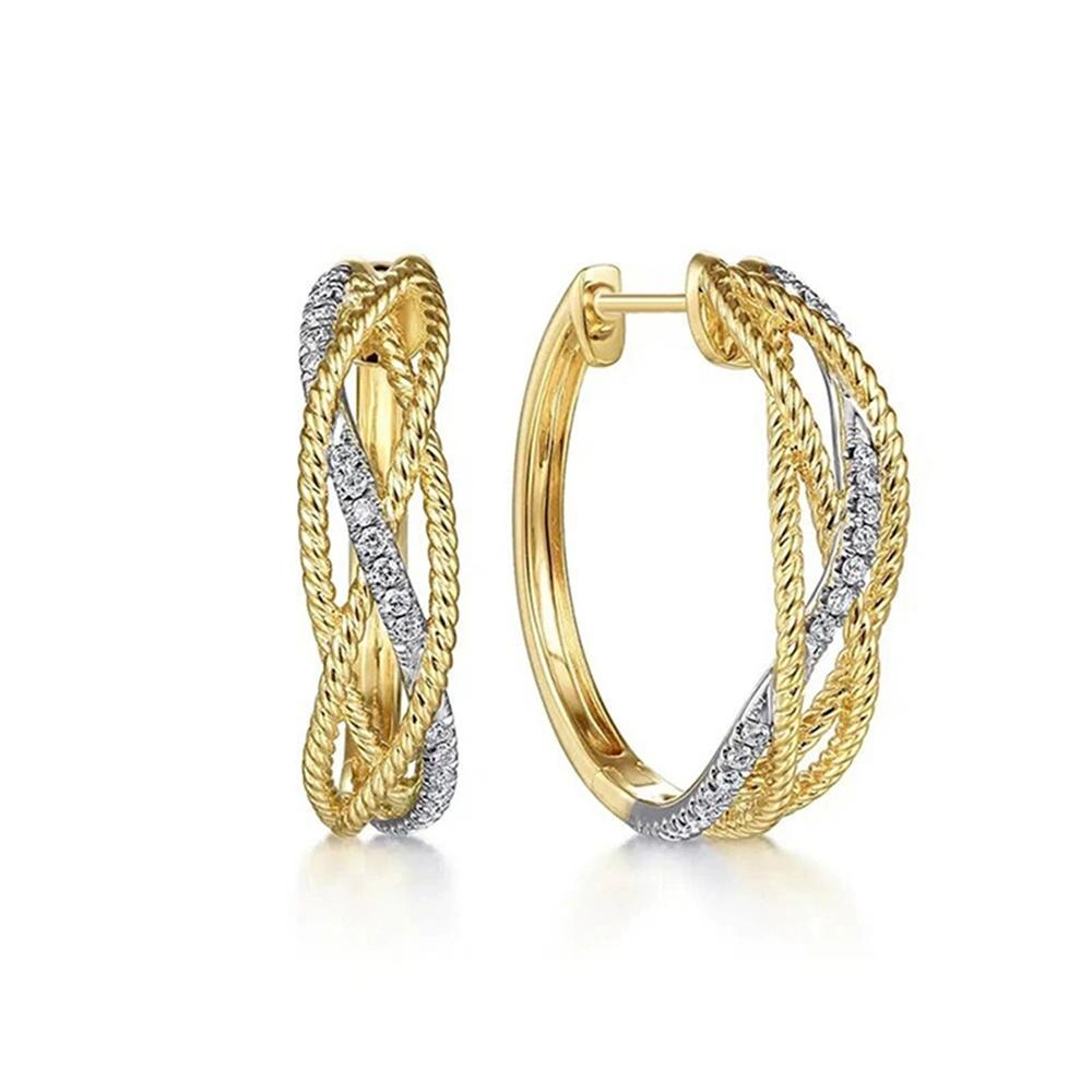 Female White Zircon Stone Infinity Hoop Earrings Vintage Fashion Gold Color Wedding  For Women