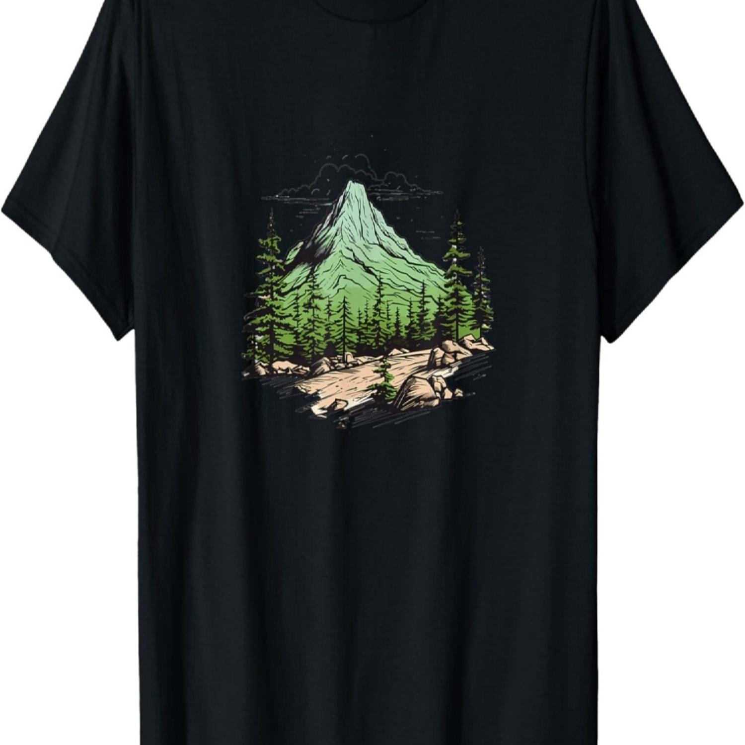 Mountain with Forest T-Shirt Wanderlust Hoodie Mount Everest Hiking T-Shirt S
